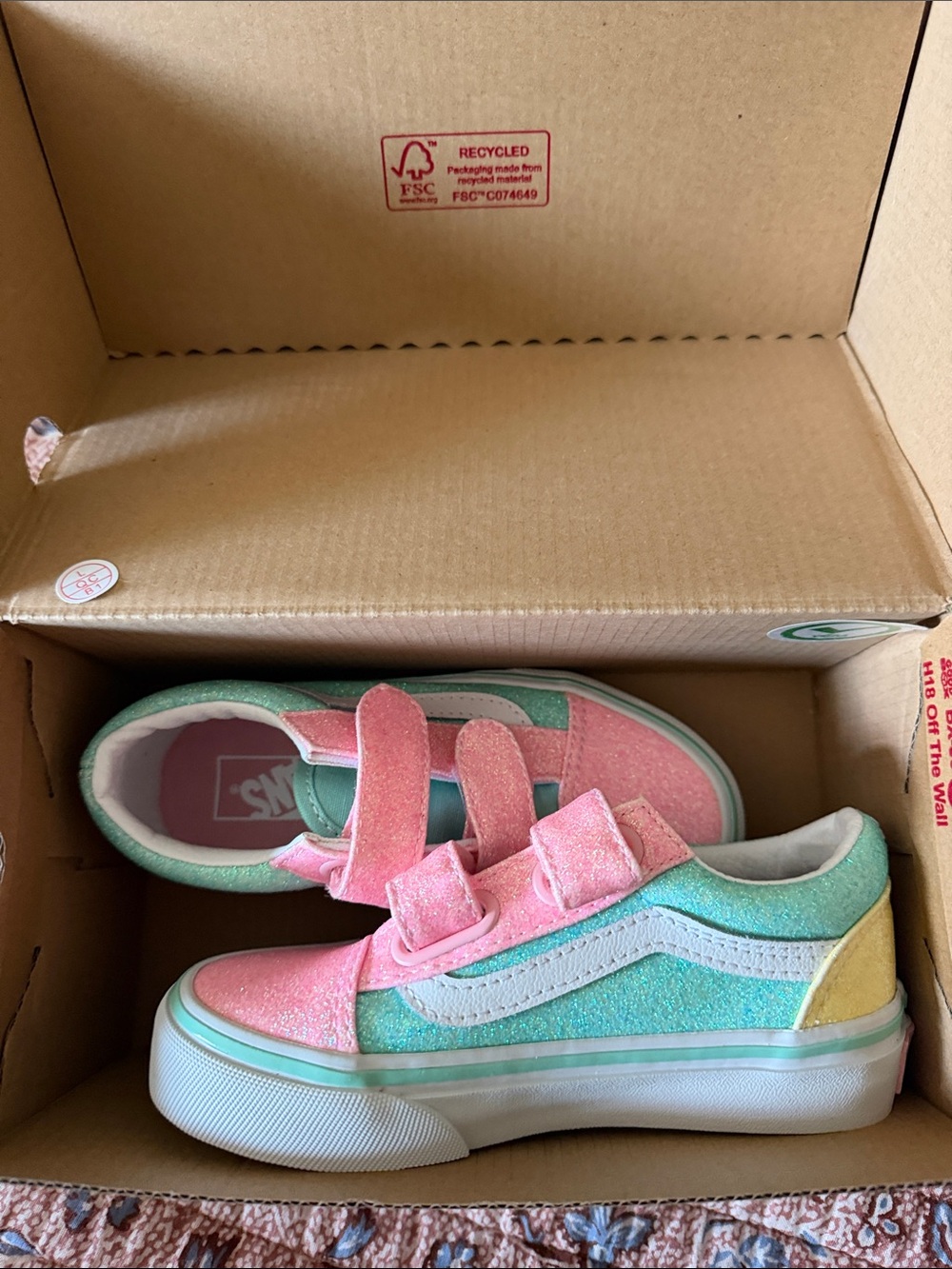 Vans Kids Glitter Velcro Sneakers - Pink, Mint & Yellow